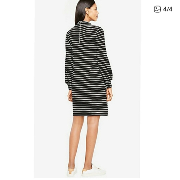 Ann Taylor Striped Lantern Sleeve Shift Dress Small - Picture 2 of 8